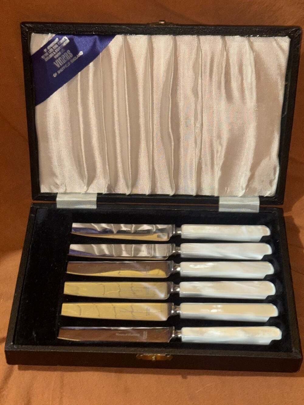 Sterling VINERS Sheffield 6 Knife Set Mother of Pearl and Silver Knives